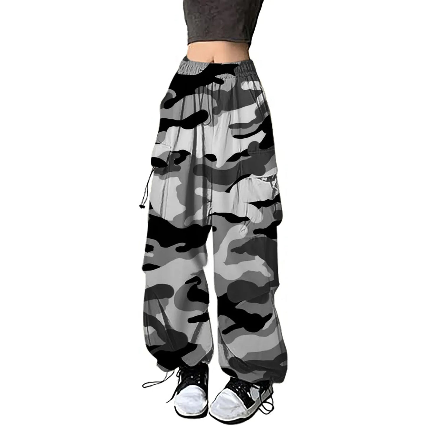 Women Camouflage Sweatpant Streetwear Harajuku Drawstring Elastic Waist Harem Pants Hip Hop Parachute Y2k Baggy Jogger Pants