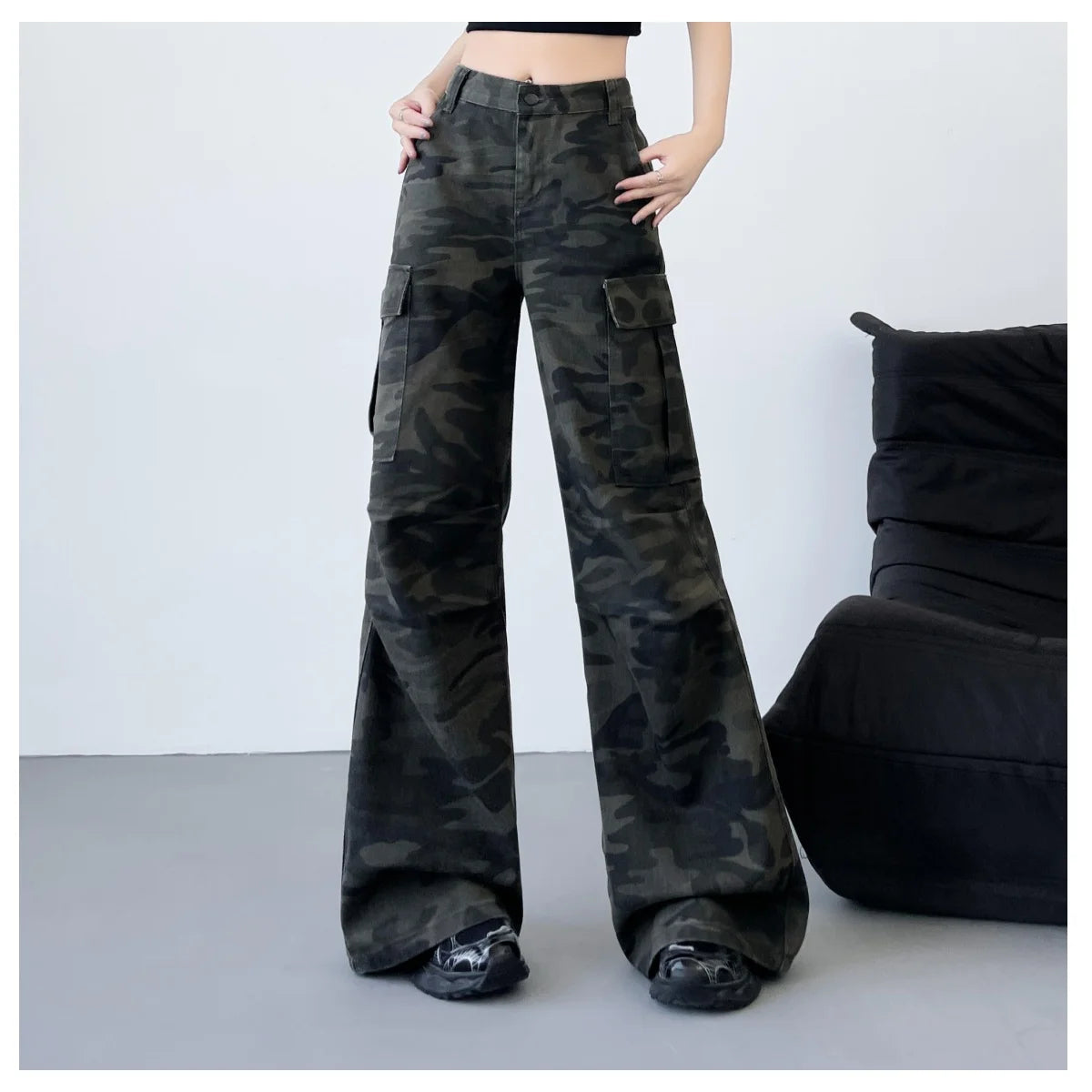 Fashionable Casual Wide-Leg Jeans American Retro Overalls Workwear Style Women's Trousers