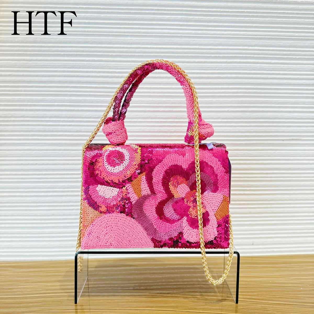 New Design Flower Beaded Handbag Women's Shiny Evening Bags For Wedding Lady Party Beading Totes Crossbody Bag