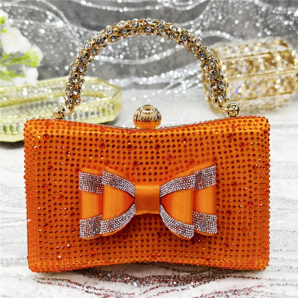 Med Heel Shoes for Women Hollowed Out Embroidery Rhinestone Italian Design Olive-green Color Pointed-Toe Shoes and Bags Set