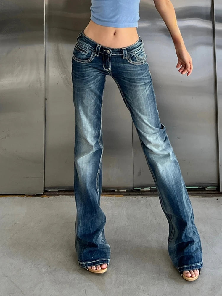 Woman Korean Jeans Chic Denim Streetwear Pants All-match Hot Y2k Office Lady Ins Wash Tie-dyed Low Waist Tight Bodycon Casual