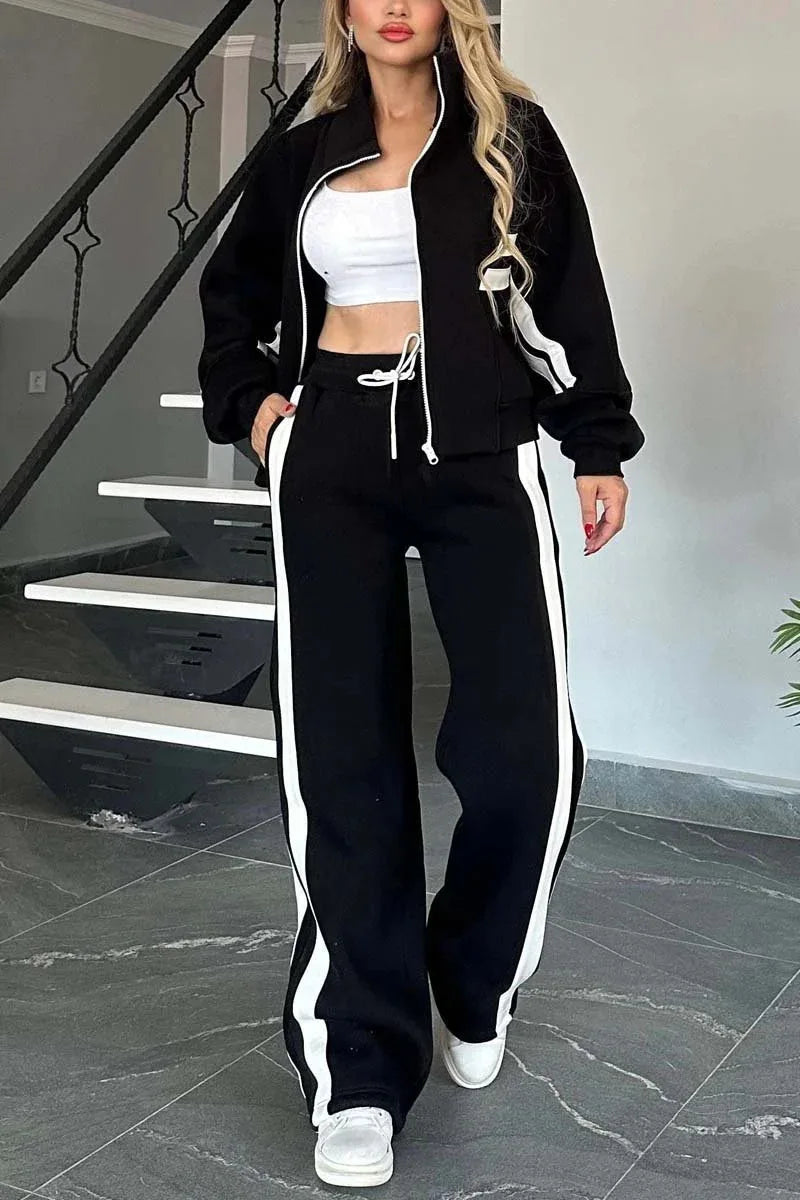 Women Two Piece Set Pants Sets Striped Jacket Matching Sets Y2k Tops Tracksuit Autumn Spring Long Pant Casual Outfit Suits 2025
