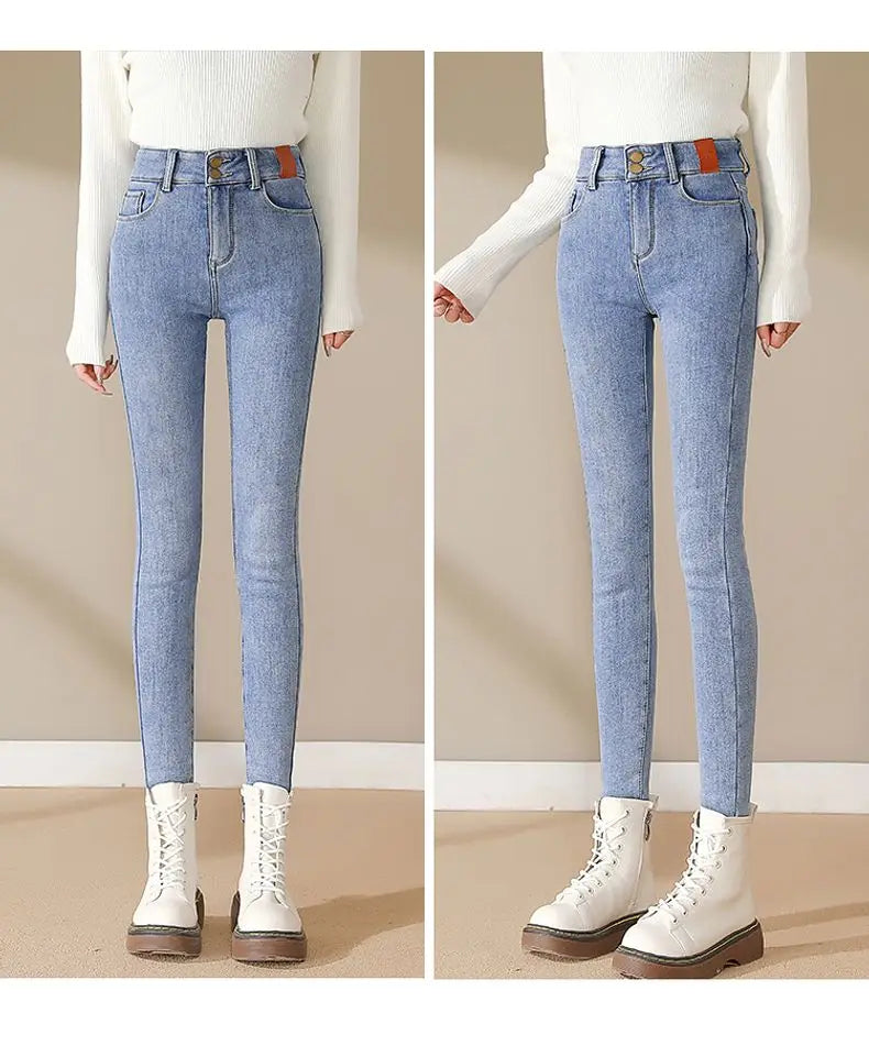 Winter warm Women jeans Velvet Jeans women Fleece Warm High Waist Skinny Elastic Pants women Jean Casual Legging Winter jeans