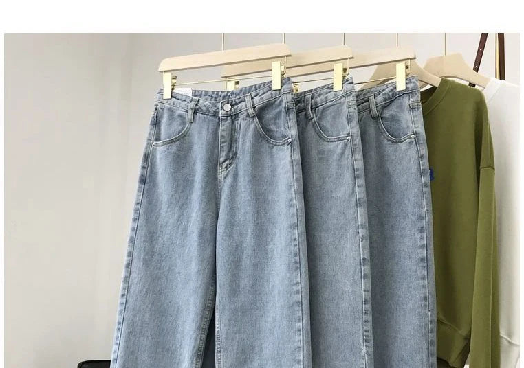 High Waist Women Jeans 2023 Spring Autumn Solid Loose Straight Denim Pants Female Retro Wide Leg Casual Trousers