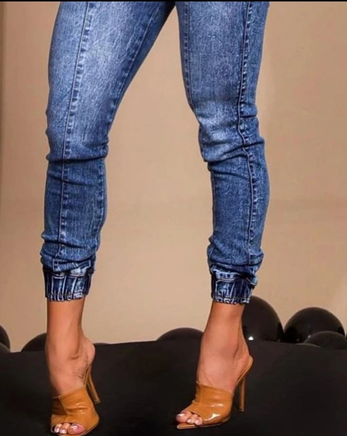 pant women fashion 2022 new fashion casual Drawstring High Waist Cuffed Jeans women bottom pants new trousers high waist elegant