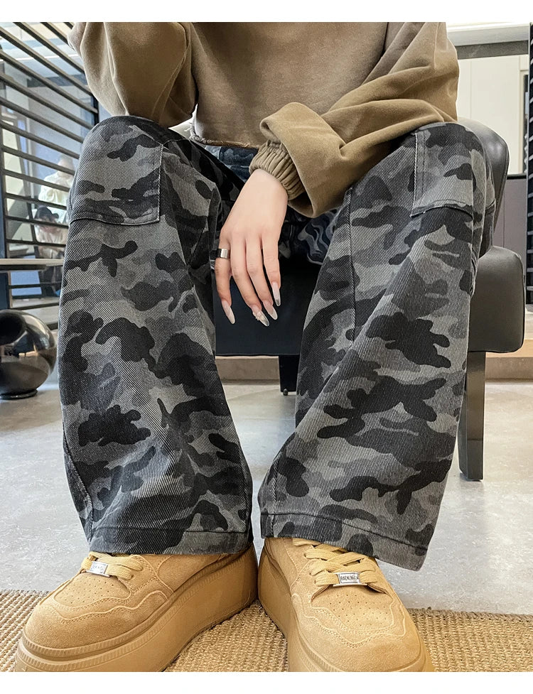 women's Denim Pants Old Washed Jeans Straight Casual Loose Wide Leg Trousers work pants New Fashion Female Clothing high waisted