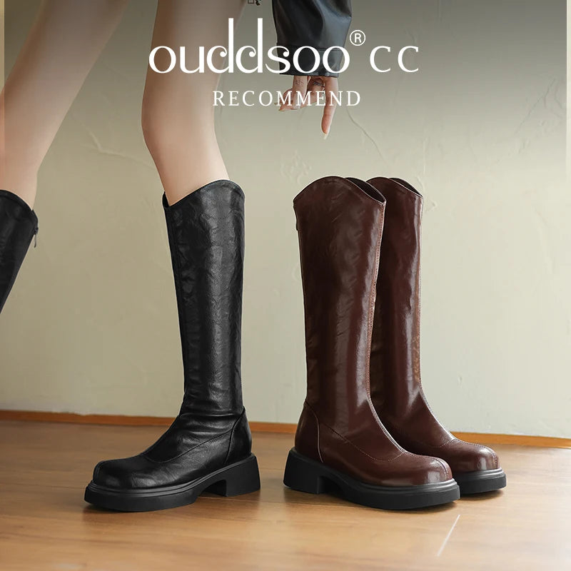 Ods Footwear Elegant Heeled Shoes for Women Brown Ladies Boots Platform Winter Knee High Shaft Heels Long Boot Lady 40 41 42 43