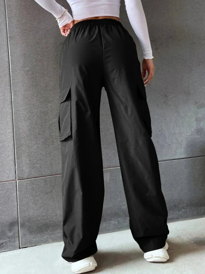 Fashion Women Baggy Joggers Pants Casual Communte Female Chic Straight Cargo Pant Elastic High Waist Elegant Oversized Trousers