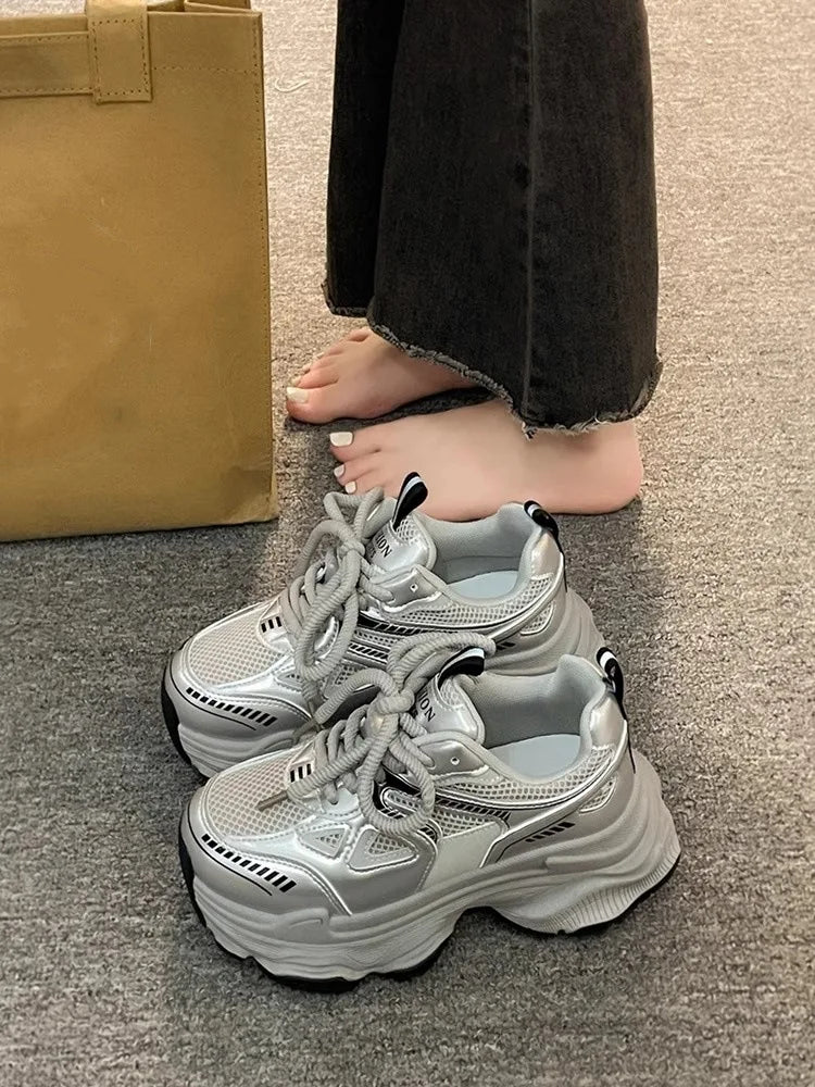 Women's Shoes Spring and Summer Zapatillas De Mujer New Thick Sole Increase Mesh Breathable Light Sports Casual Shoes