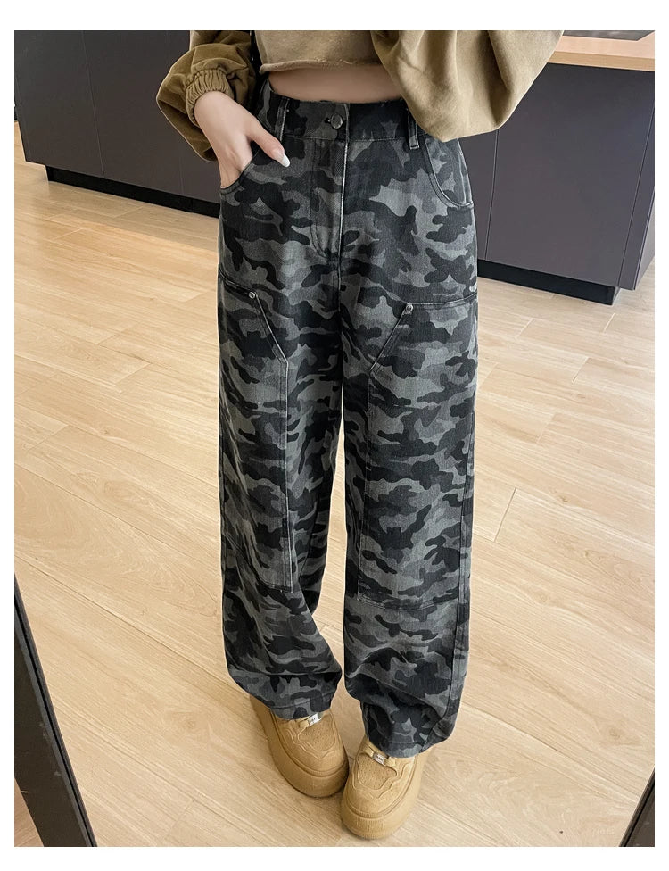 women's Denim Pants Old Washed Jeans Straight Casual Loose Wide Leg Trousers work pants New Fashion Female Clothing high waisted