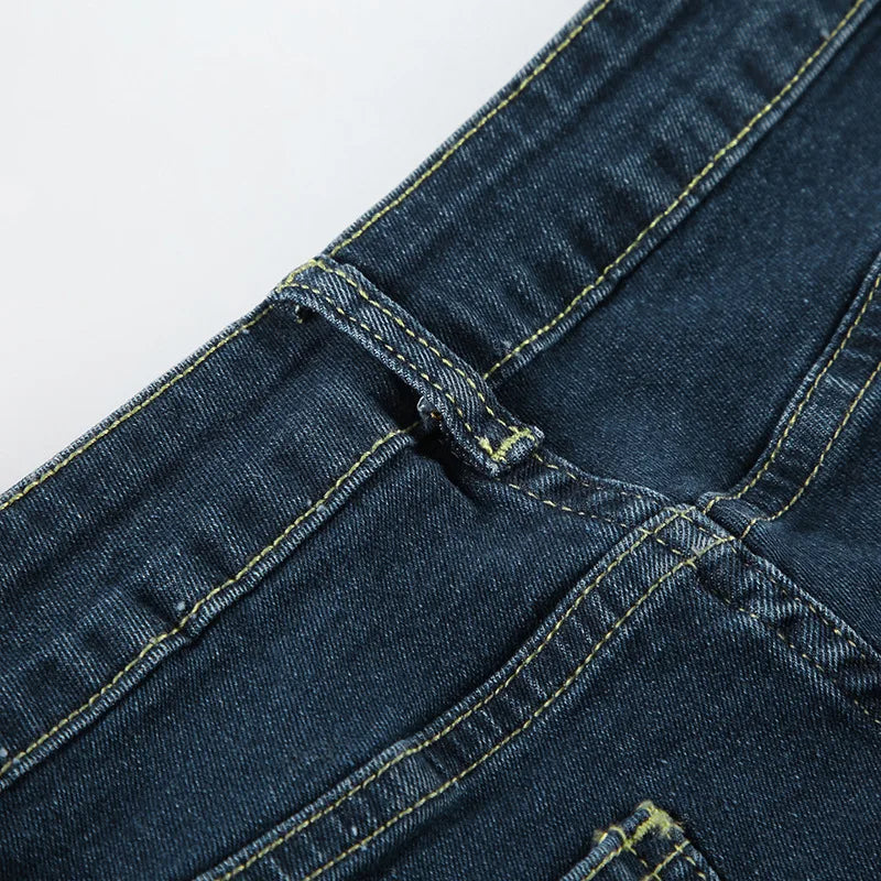 Flare Pants Jeans Women Embroidery Boot Cut Low Waist Washed Distressed Pockets Floor Length Streetwear 2025 Denim Trousers