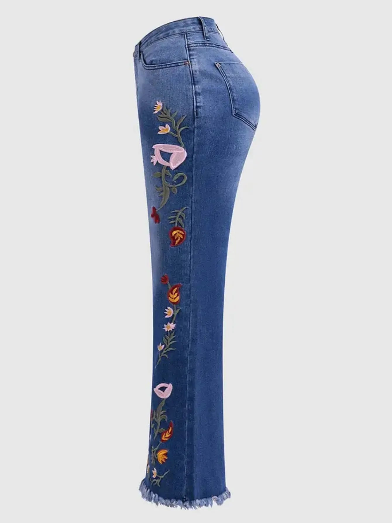 Elastic Embroidered Elegant Temperament Flared Jeans.Women's Four Seasons New Fashion Comfortable Slim-fit Mid-waist Jeans Women