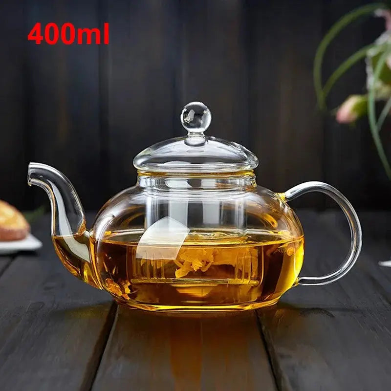 High Borosilicate Glass Flower Teapot Set: Heat-Resistant, Filterable, 400ml/1000ml"
