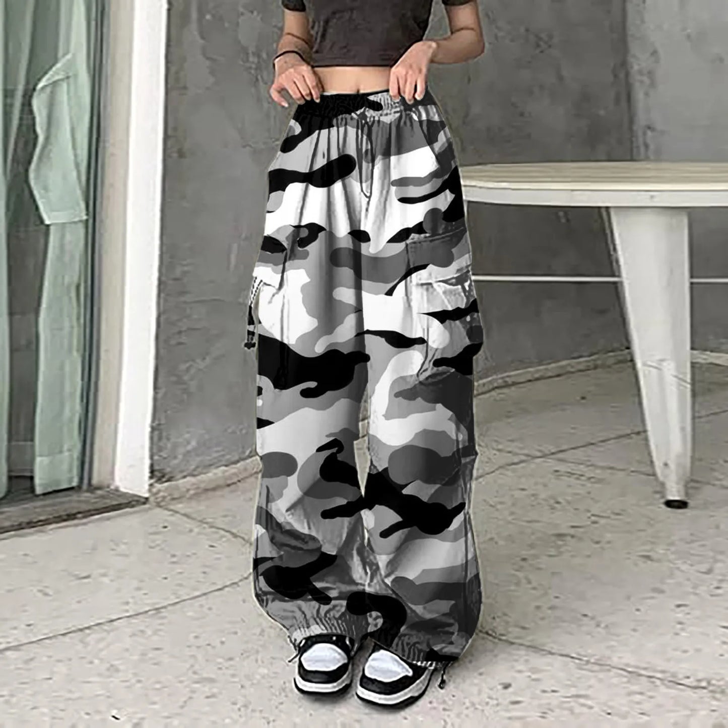 Women Camouflage Sweatpant Streetwear Harajuku Drawstring Elastic Waist Harem Pants Hip Hop Parachute Y2k Baggy Jogger Pants