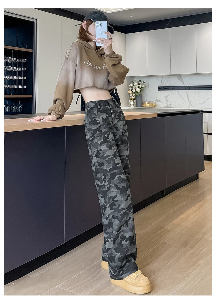 women's Denim Pants Old Washed Jeans Straight Casual Loose Wide Leg Trousers work pants New Fashion Female Clothing high waisted