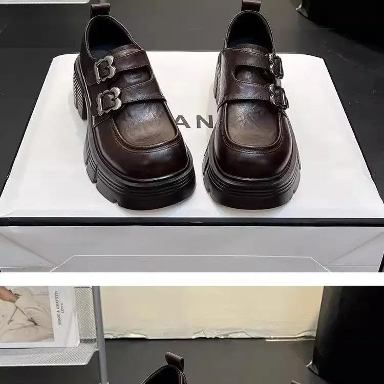 Shoes for Women  New Quality Women's Pumps Hot Sale Loafers Fashion Buckle Platform Leather Shoes Trend Versatile Zapatos