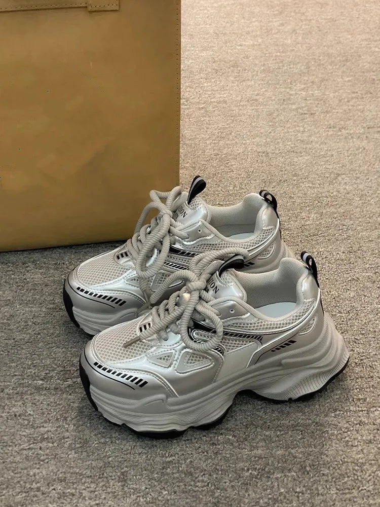 Women's Shoes Spring and Summer Zapatillas De Mujer New Thick Sole Increase Mesh Breathable Light Sports Casual Shoes