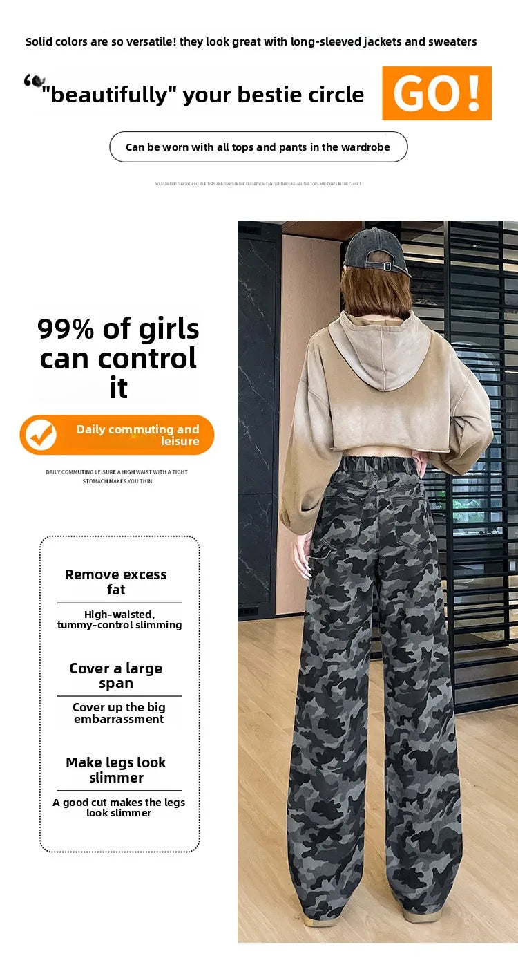 women's Denim Pants Old Washed Jeans Straight Casual Loose Wide Leg Trousers work pants New Fashion Female Clothing high waisted