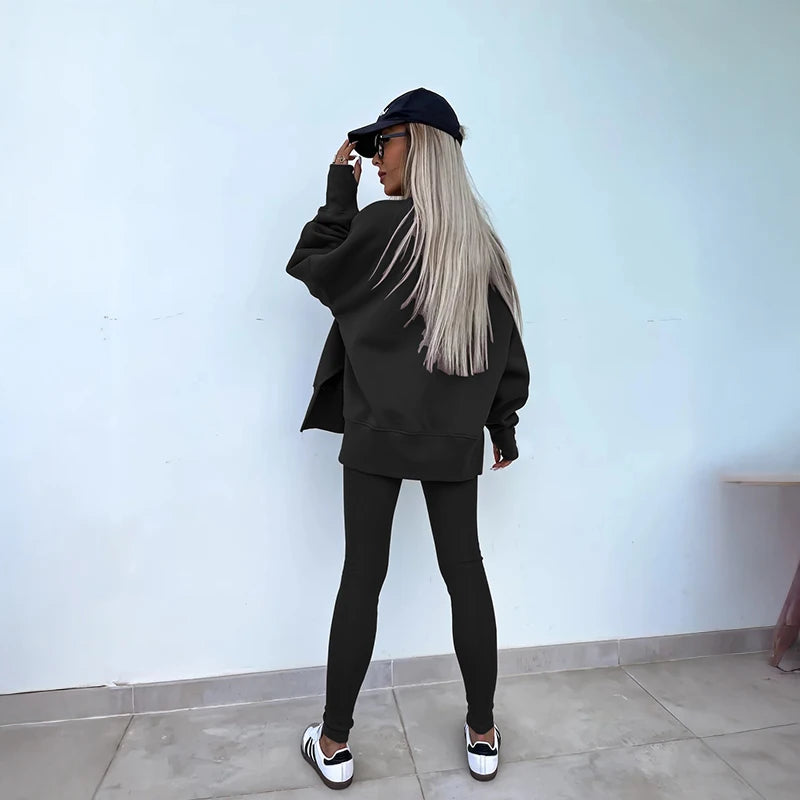 Women's Spring and Autumn Sports Hoodie Long Sleeve Solid Color Hoodie Casual Set Yoga Two Piece Set Outdoor Running Fitness Set