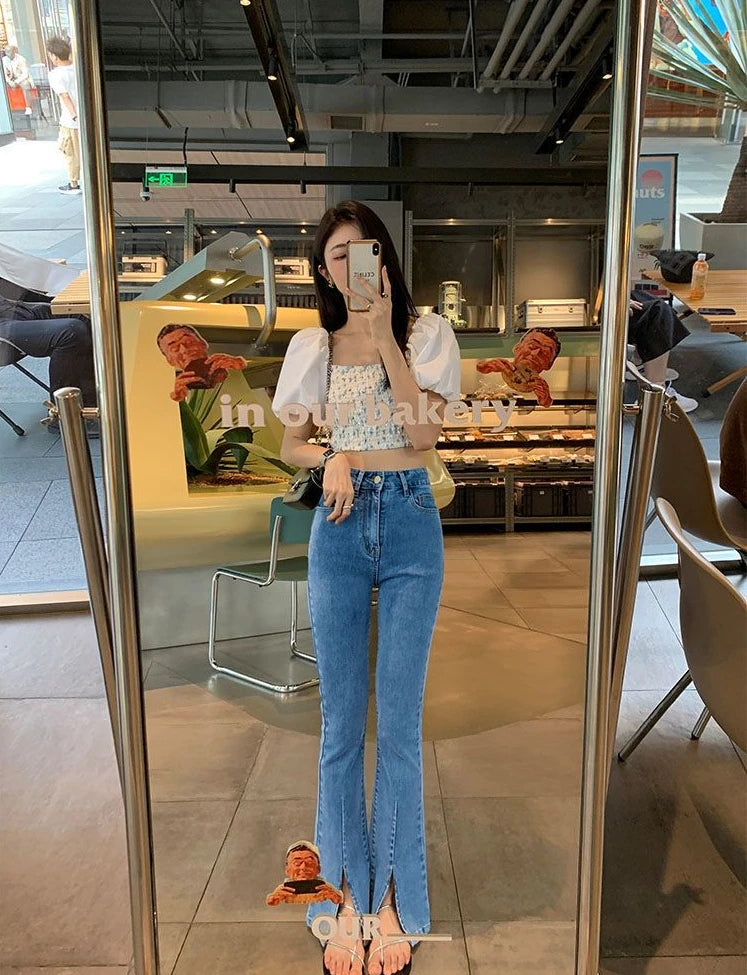 Women's Flared Jeans with Slits Bell Bottom Trousers Retro High Waist Shot Cowboy Pants for Woman Original Top Selling Baggy R Z