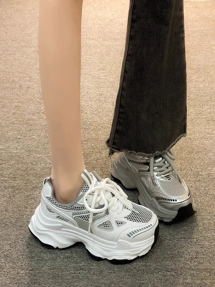 Women's Shoes Spring and Summer Zapatillas De Mujer New Thick Sole Increase Mesh Breathable Light Sports Casual Shoes