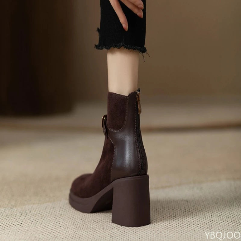 Fashionable versatile thick sole thick heel women boots autumn winter elegant simple high heels leisure comfortable women shoes