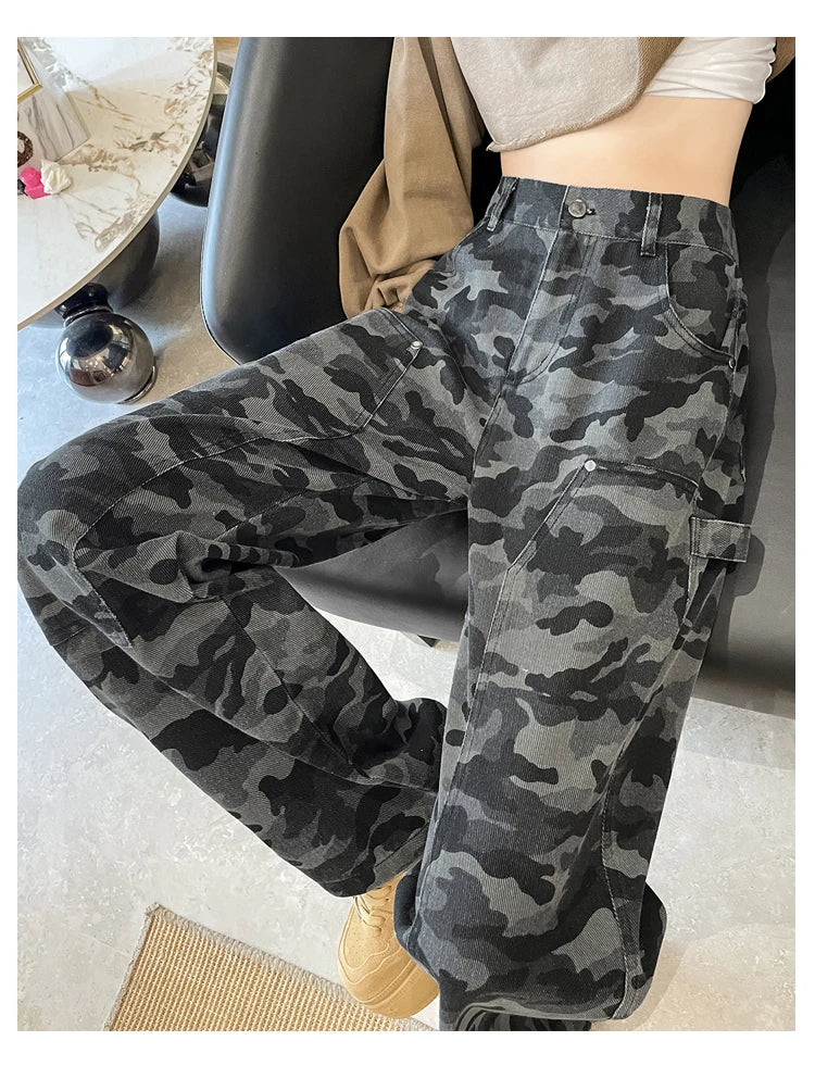 women's Denim Pants Old Washed Jeans Straight Casual Loose Wide Leg Trousers work pants New Fashion Female Clothing high waisted