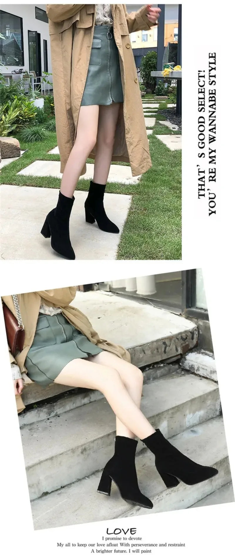 Black Suede Women Shoes Thick Heel Ankle Boots for Women Nice Elegant High Heel Pointed Toe Keep Fashion Boots Botas Para Mujer