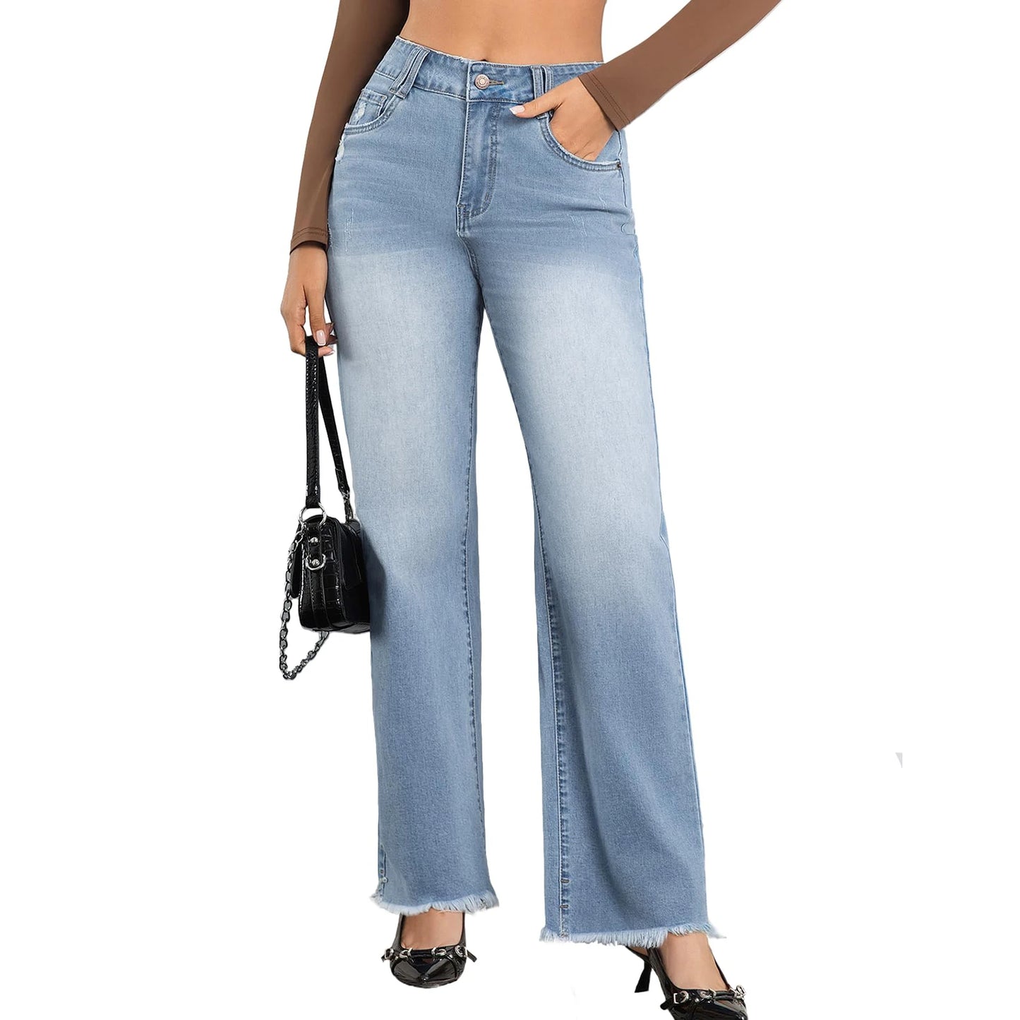 Women Vintage High Waist Straight Leg Jeans Classic Retro Denim Pants Comfortable Stretch Casual Trousers for Daily Wear