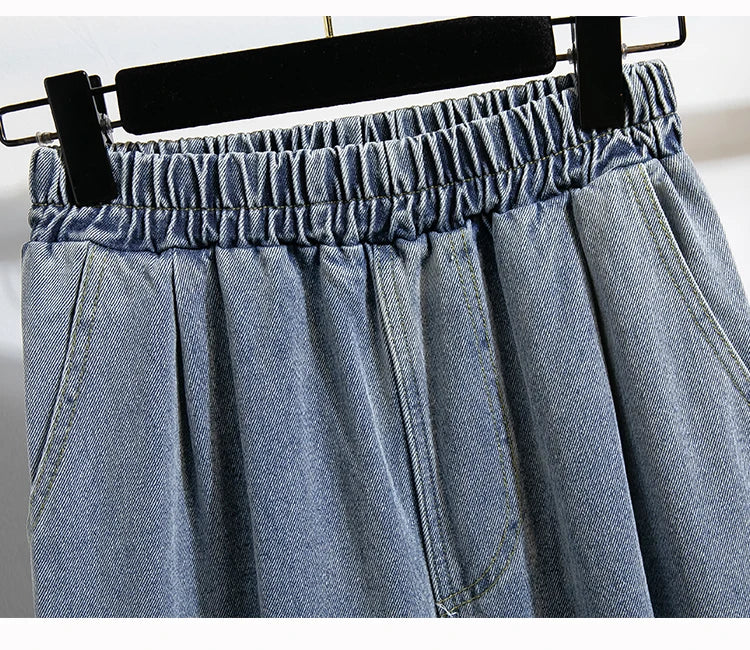 Plus Size Jeans For Women 2025 Autumn New Arrival High Elastic Waist Harem Denim Pants Korean Style Fashion Blue Jeans Woman