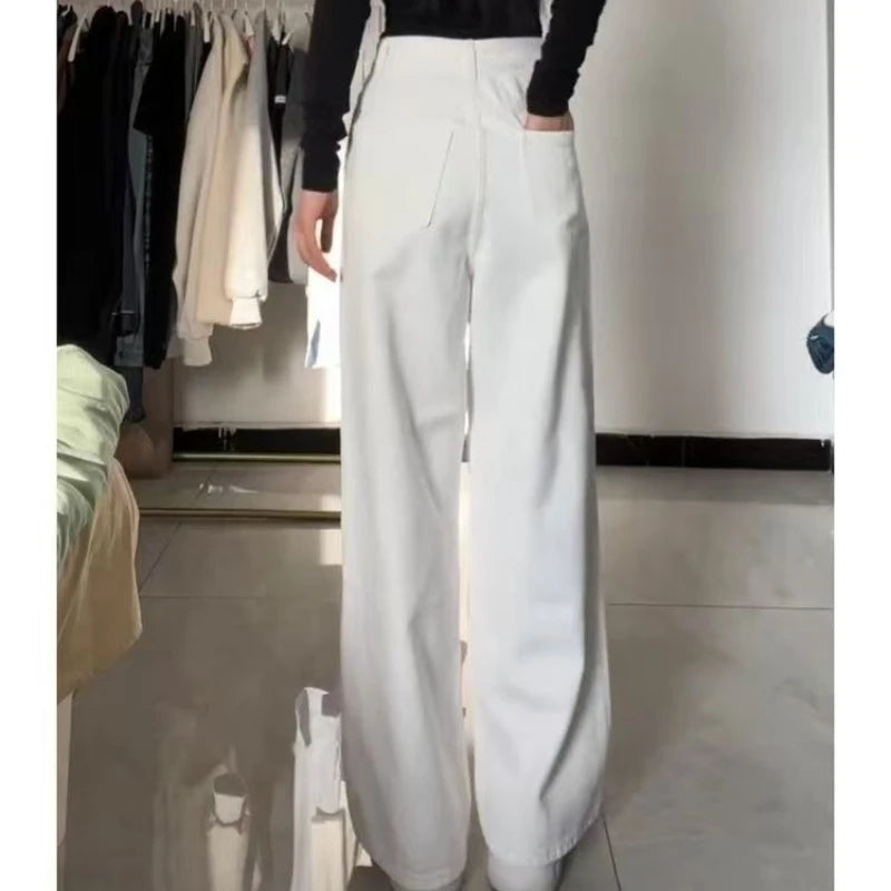 Denim Pant Women Jeans Vintage Straight Trousers Autumn Spring Fashion Female White Black Wide Leg Pants Casual Jeans