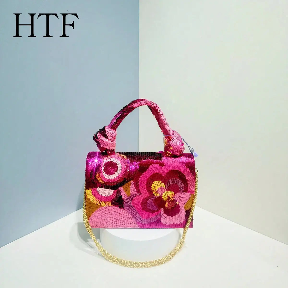 New Design Flower Beaded Handbag Women's Shiny Evening Bags For Wedding Lady Party Beading Totes Crossbody Bag