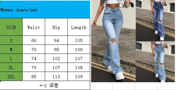 High-waisted Retro Stretch Women Pants Winter Edition New Style Ripped Bell Bottoms High Waist Straight Cylinder Wide Leg Jeans