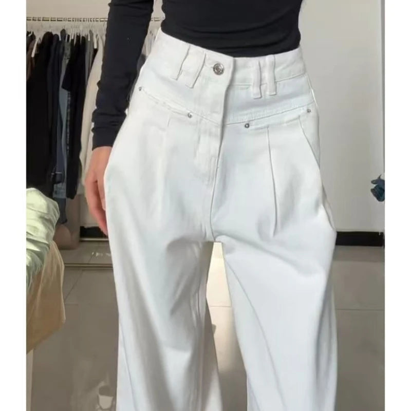 Denim Pant Women Jeans Vintage Straight Trousers Autumn Spring Fashion Female White Black Wide Leg Pants Casual Jeans