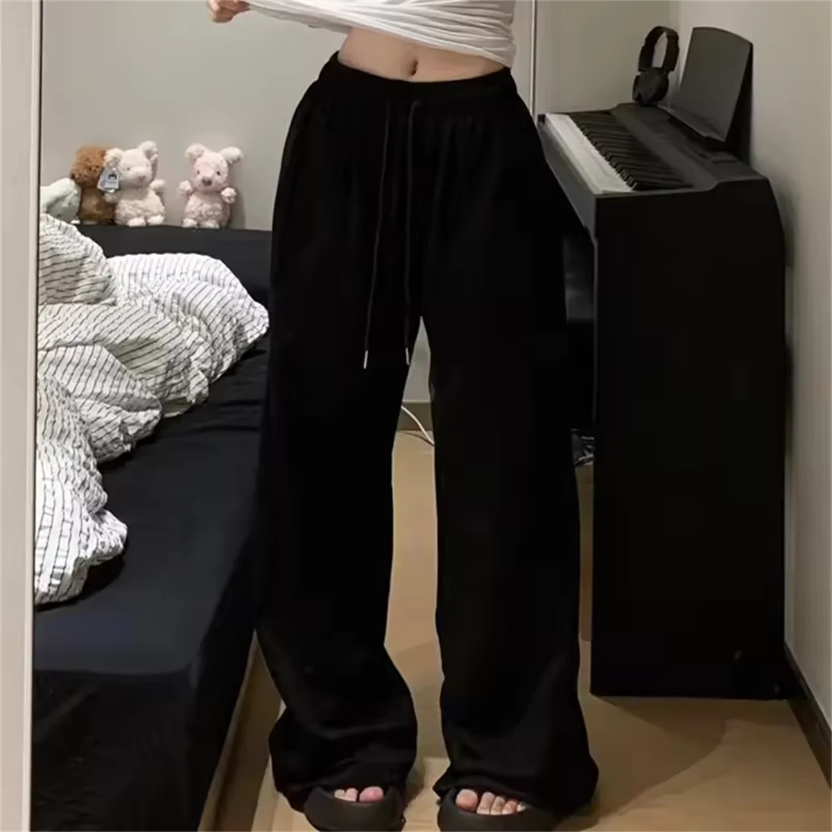 Women Harajuku Wide Leg Sweatpants 2025 Spring Fall Solid Fashion Sport Pant Female Casual Oversize Clothes Lady Baggy Trousers