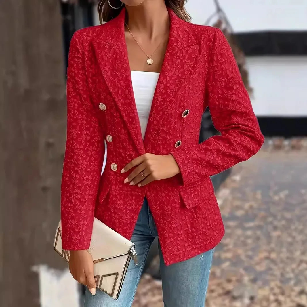 New Women's Blazers Spring Autumn Button Cardigan Jacket Fashion Commuter Office Solid Color Jacquard Elegant Simple Suit Top