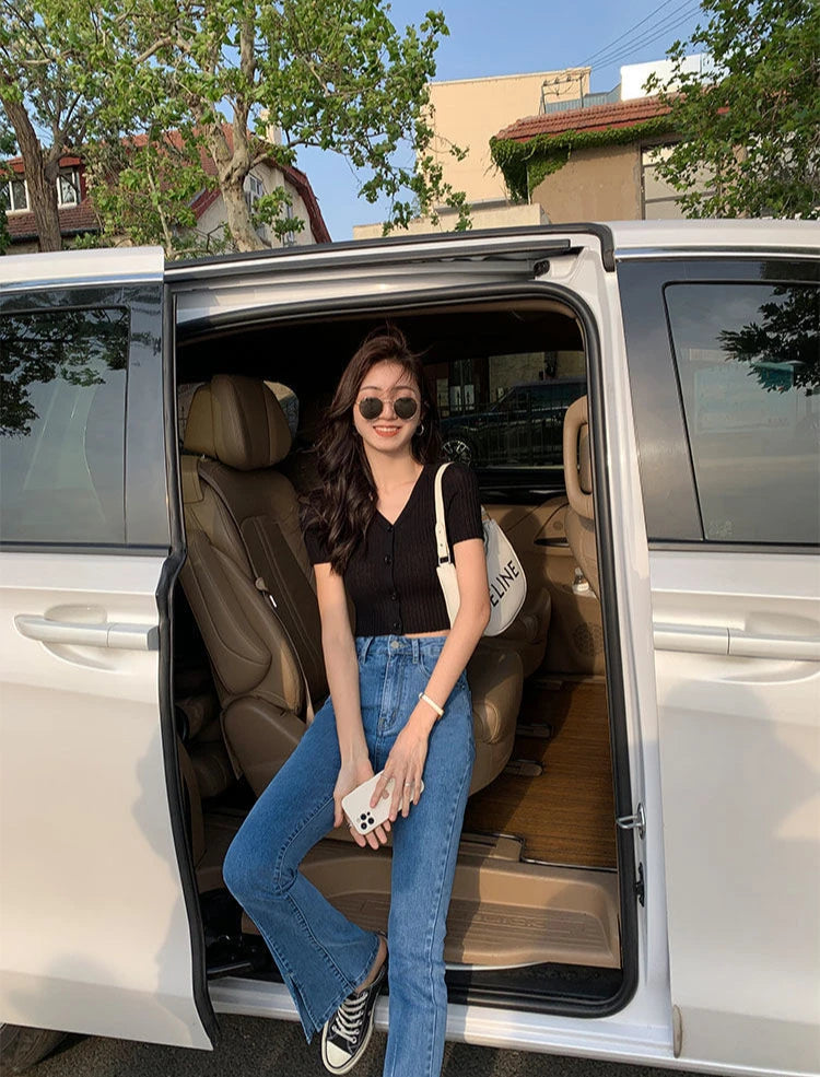 Women's Flared Jeans with Slits Bell Bottom Trousers Retro High Waist Shot Cowboy Pants for Woman Original Top Selling Baggy R Z