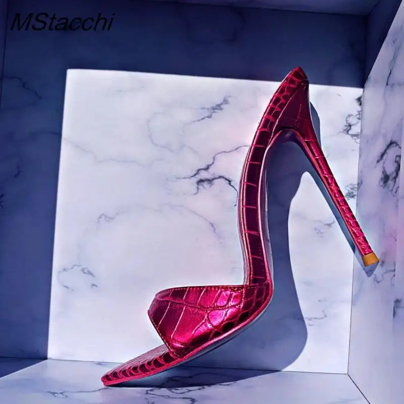 Very High Heel Shoes For Women Slippers Summer Peep Toe Stiletto Sandals Laser Dazzling Color Sandals Star Style Women Shoes New
