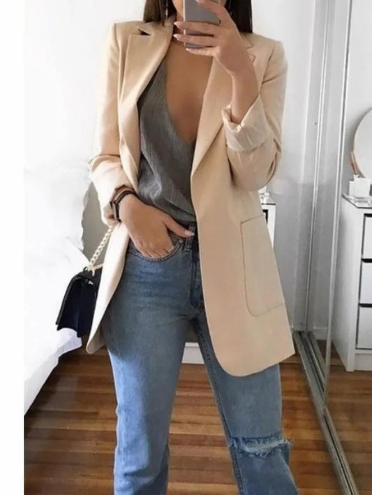 Elegant Suit Polo Neck Slim Jackets Fashion Women Temperament Spring Autumn 2025 New Blazers Casual Office Lady Commute Coats