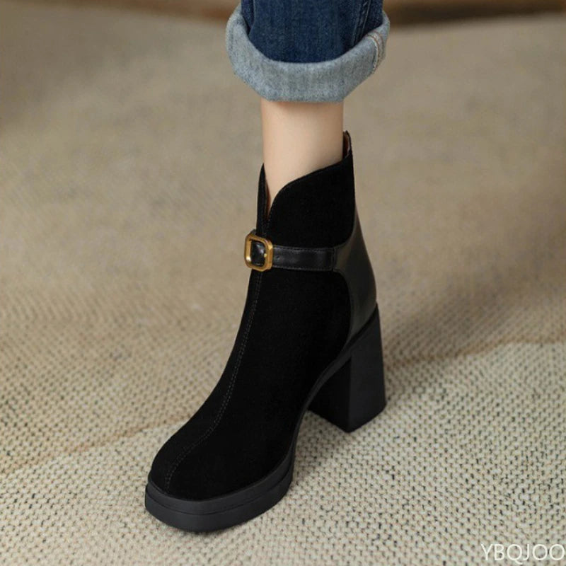 Fashionable versatile thick sole thick heel women boots autumn winter elegant simple high heels leisure comfortable women shoes