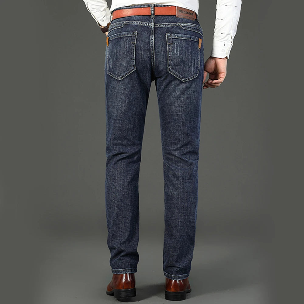 Wthinlee Spring Summer Business Jeans Men Light Blue Casual Straight Stretch Fashion Classic Work Denim Trousers Brand Clothing