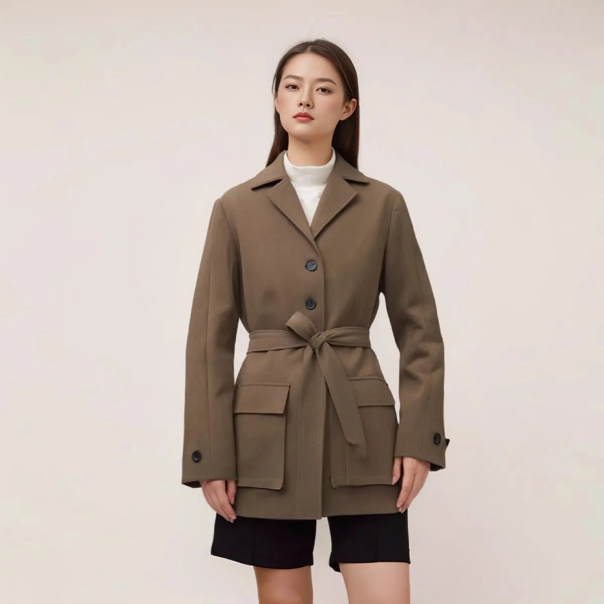 KWTX 2025 Spring Summer Brown Blazer Women's Vintage Slim Single Breasted Belted Jacket Pocket Elegant Office Casual Outfit