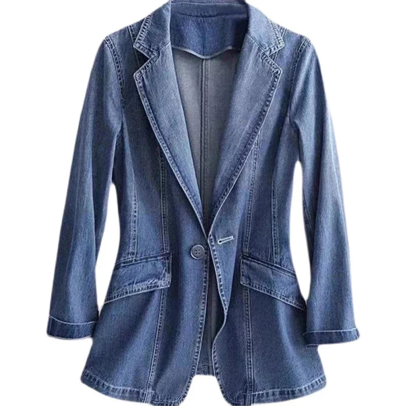 Women's Denim Suit Jacket, Korean Bomber Jackets, Casual Blazer, Female Outerwear, Cowboy Trench Coat, Fashion, Spring, Autumn,