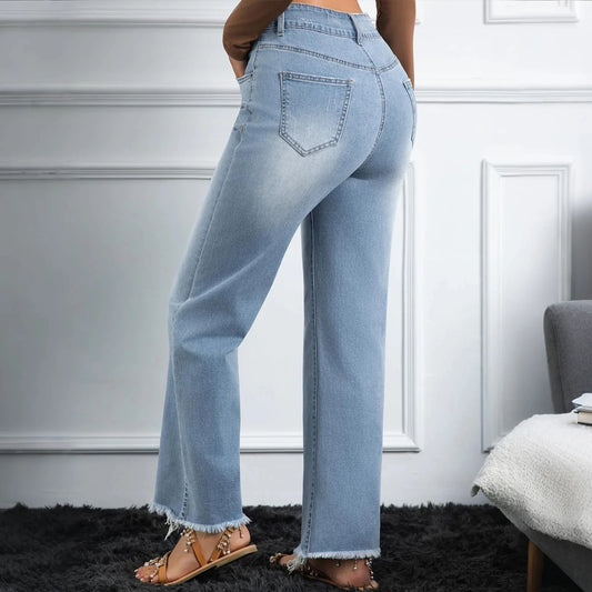 Women Vintage High Waist Straight Leg Jeans Classic Retro Denim Pants Comfortable Stretch Casual Trousers for Daily Wear