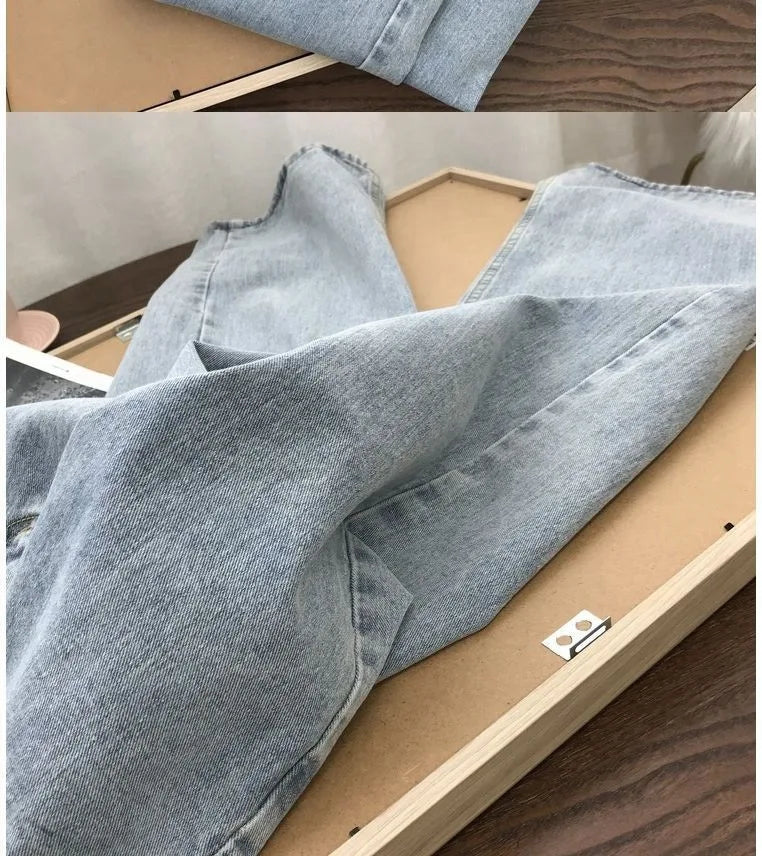 High Waist Women Jeans 2023 Spring Autumn Solid Loose Straight Denim Pants Female Retro Wide Leg Casual Trousers