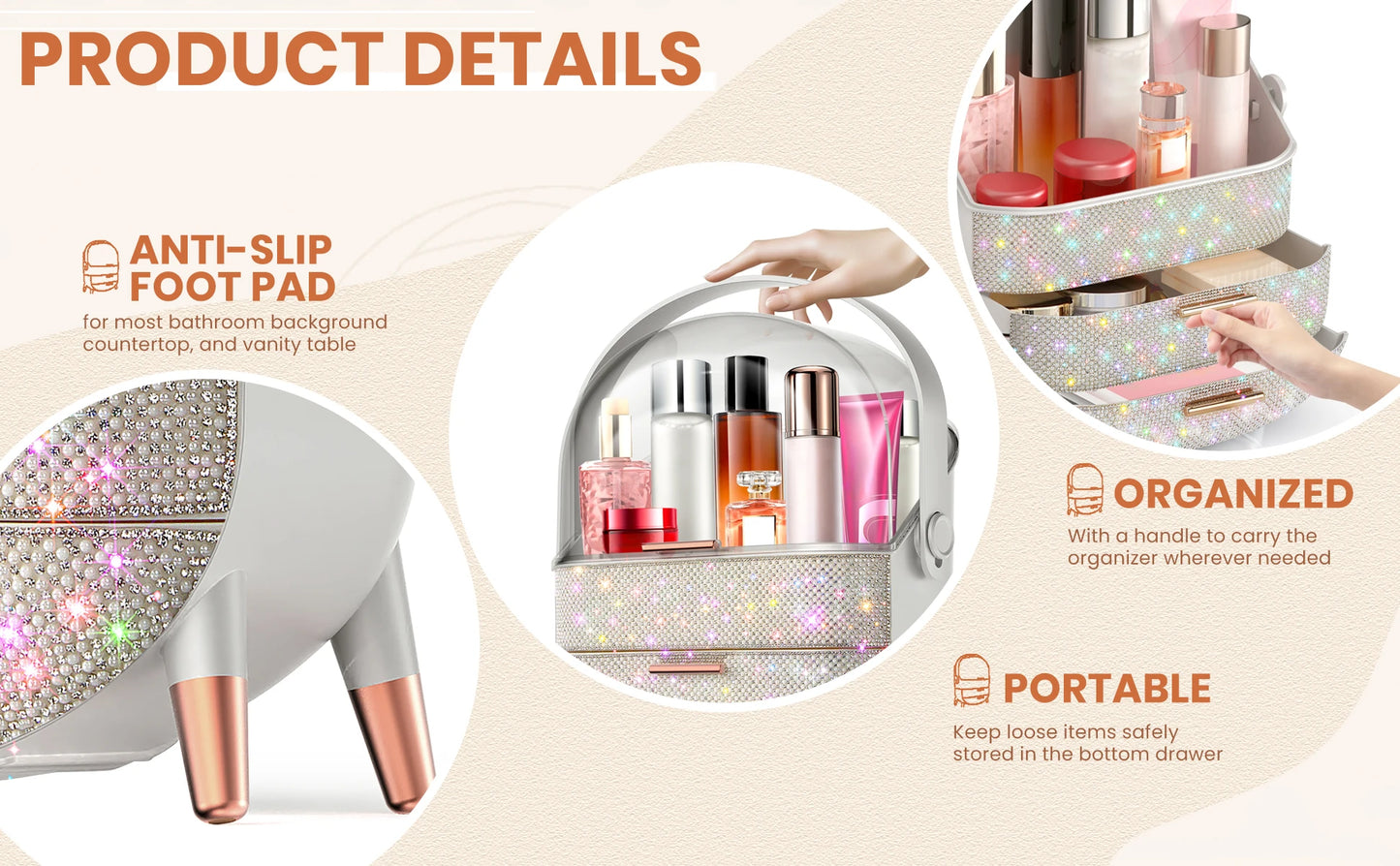 Compact Makeup Organizer - Spacious Storage for Eyeshadow, Skincare & More - Perfect for Bedrooms, Dorms, and Travel - Keeps Cos