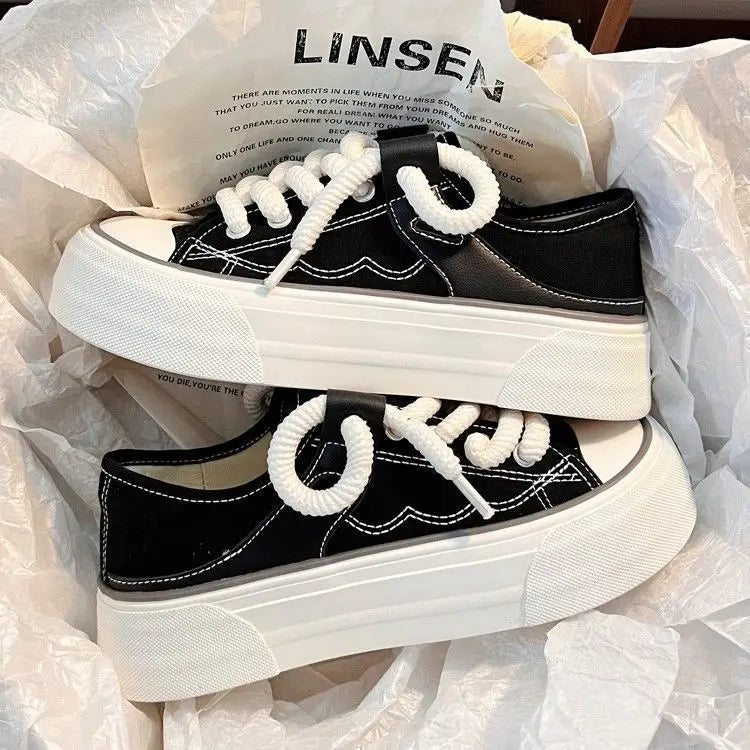 Woman Footwear Round Toe High On Platform Pink Shoes For Women Canvas Black Cute Summer 2025 Daily Routine Spring Ladies Shoes