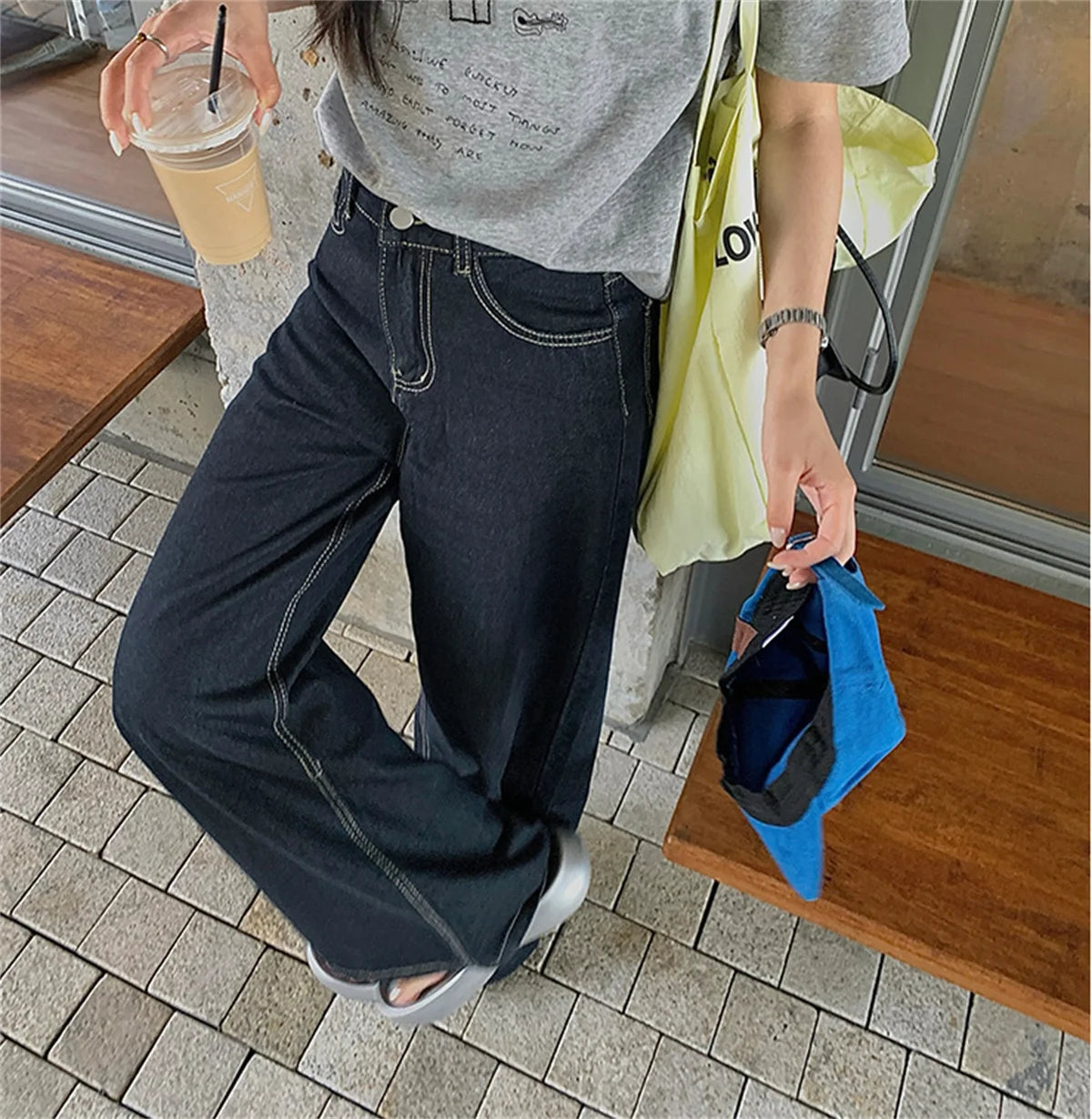 Fashion Wide Leg Jeans Women 2025 Spring Autumn New Retro High Waist Pant Solid Chic Casual Trousers Office Lady Street Pants