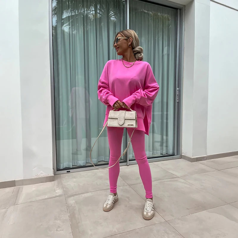 Women's Spring and Autumn Sports Hoodie Long Sleeve Solid Color Hoodie Casual Set Yoga Two Piece Set Outdoor Running Fitness Set