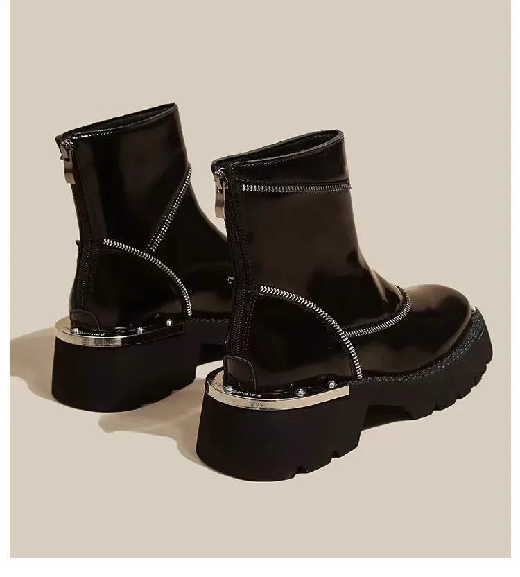 Black Shoes for Women Platform Boots Street Round Toe Ladies Shoes Non-slip Thick-soled Goth Boots Zapatos De Mujer